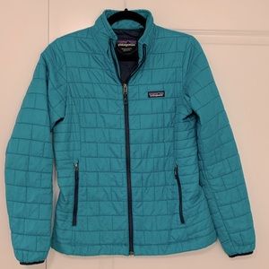 Turquoise Patagonia nano puff jacket, size medium